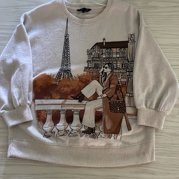 Love + Lace Cream Paris Graphic Cozy Sweater Top Size Small sequins soft cute - Picture 9 of 12